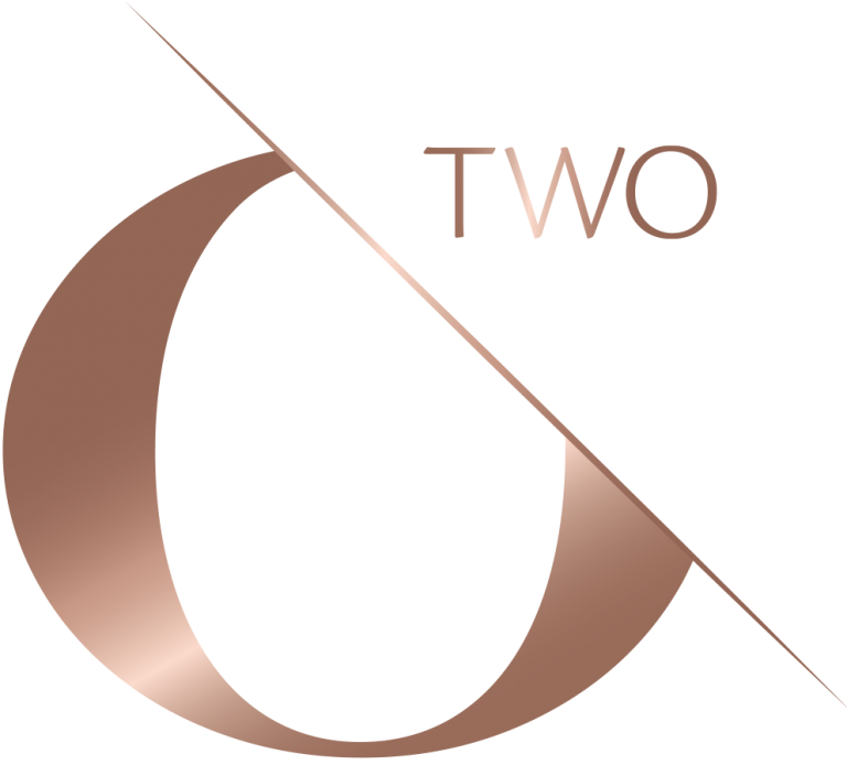 O'Two Hotel logo feautring a styled O with the word two in rose gold, representing the hotel's brand identity